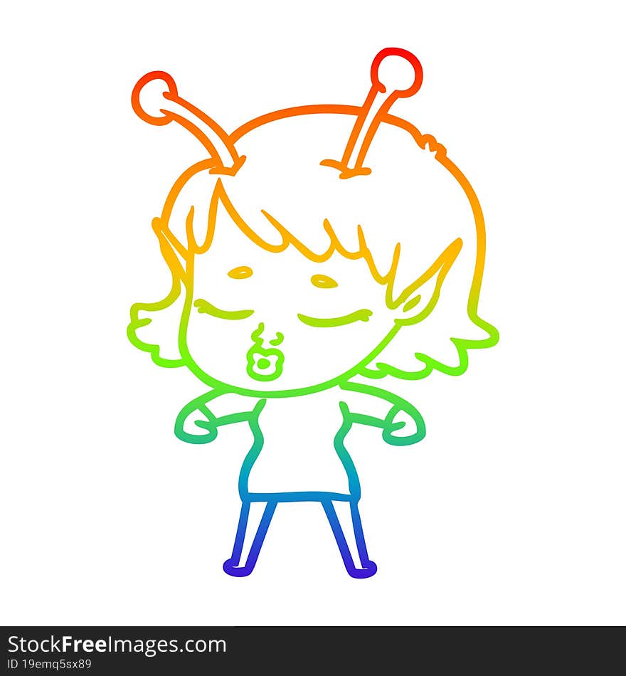 rainbow gradient line drawing cute alien girl cartoon