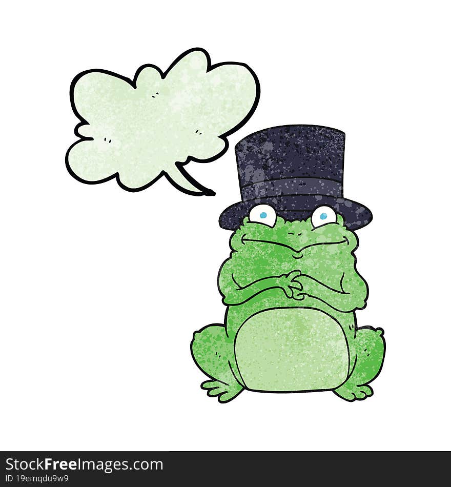 freehand speech bubble textured cartoon frog in top hat