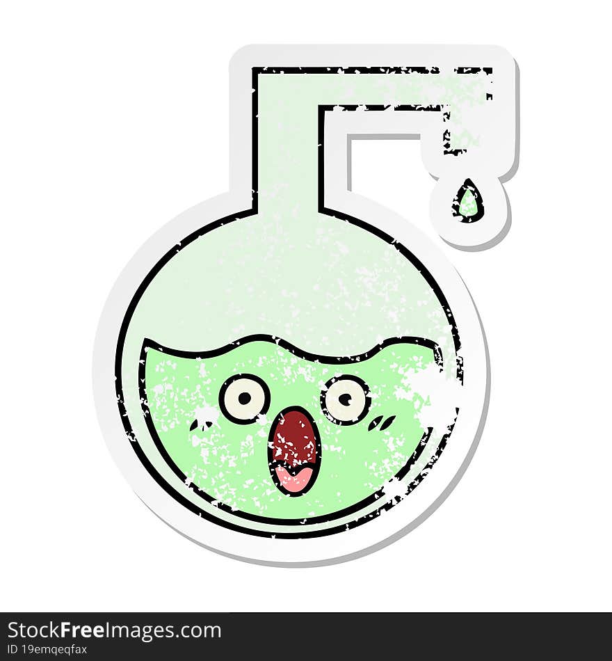 distressed sticker of a cute cartoon science experiment