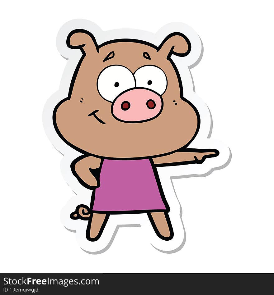 Sticker Of A Happy Cartoon Pig