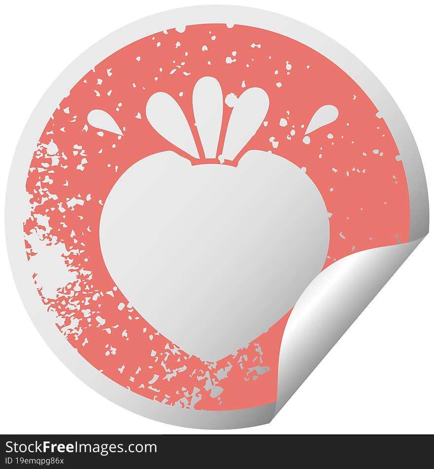 distressed circular peeling sticker symbol of a strawberry