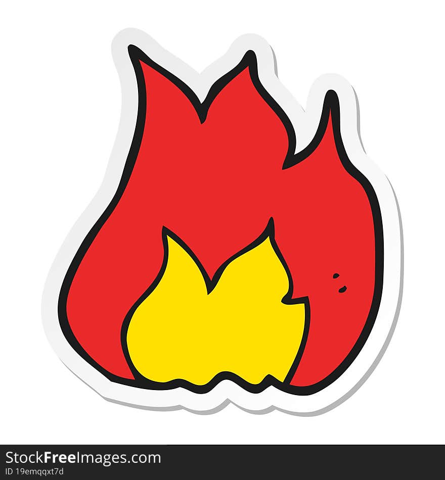 sticker of a cartoon fire symbol