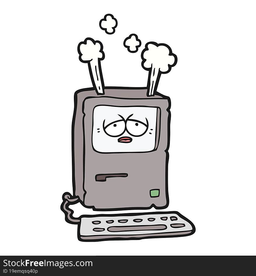 cartoon tired computer overheating. cartoon tired computer overheating