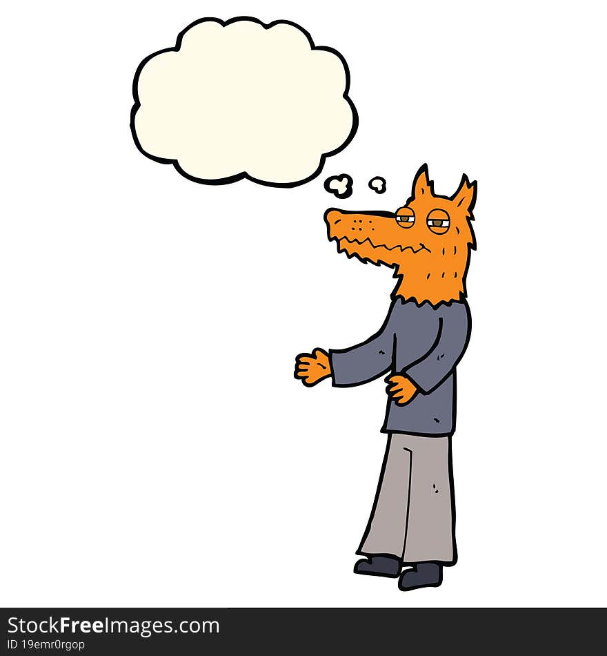 cartoon fox man with thought bubble