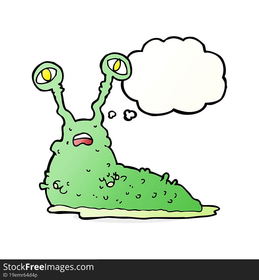 cartoon gross slug with thought bubble