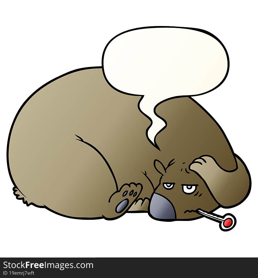 cartoon bear and a sore head and speech bubble in smooth gradient style