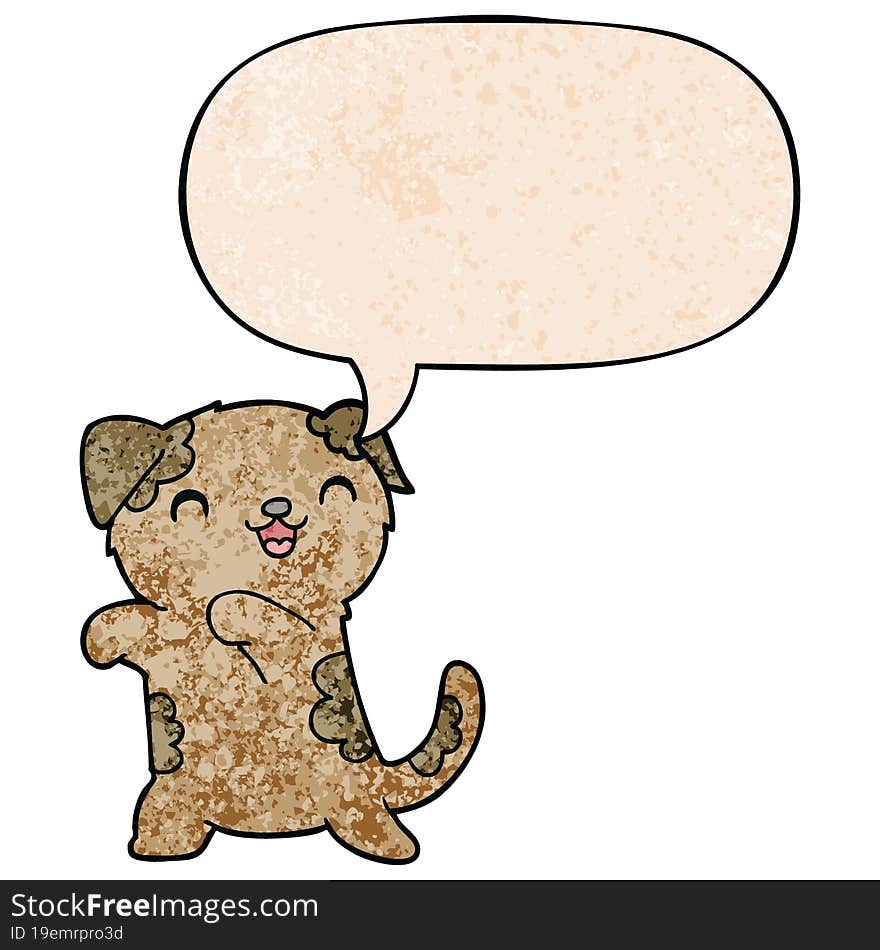 Cute Cartoon Puppy And Speech Bubble In Retro Texture Style