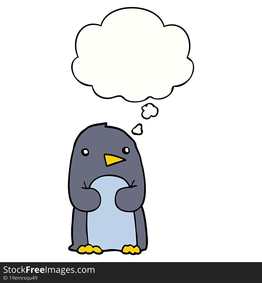 cartoon penguin and thought bubble