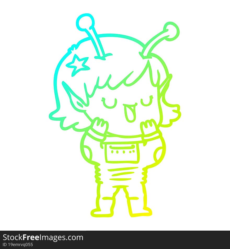 cold gradient line drawing happy alien girl cartoon