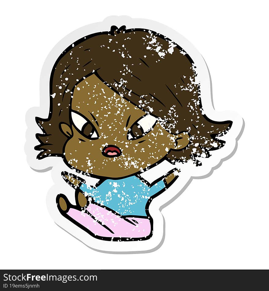 Distressed Sticker Of A Cartoon Stressed Woman