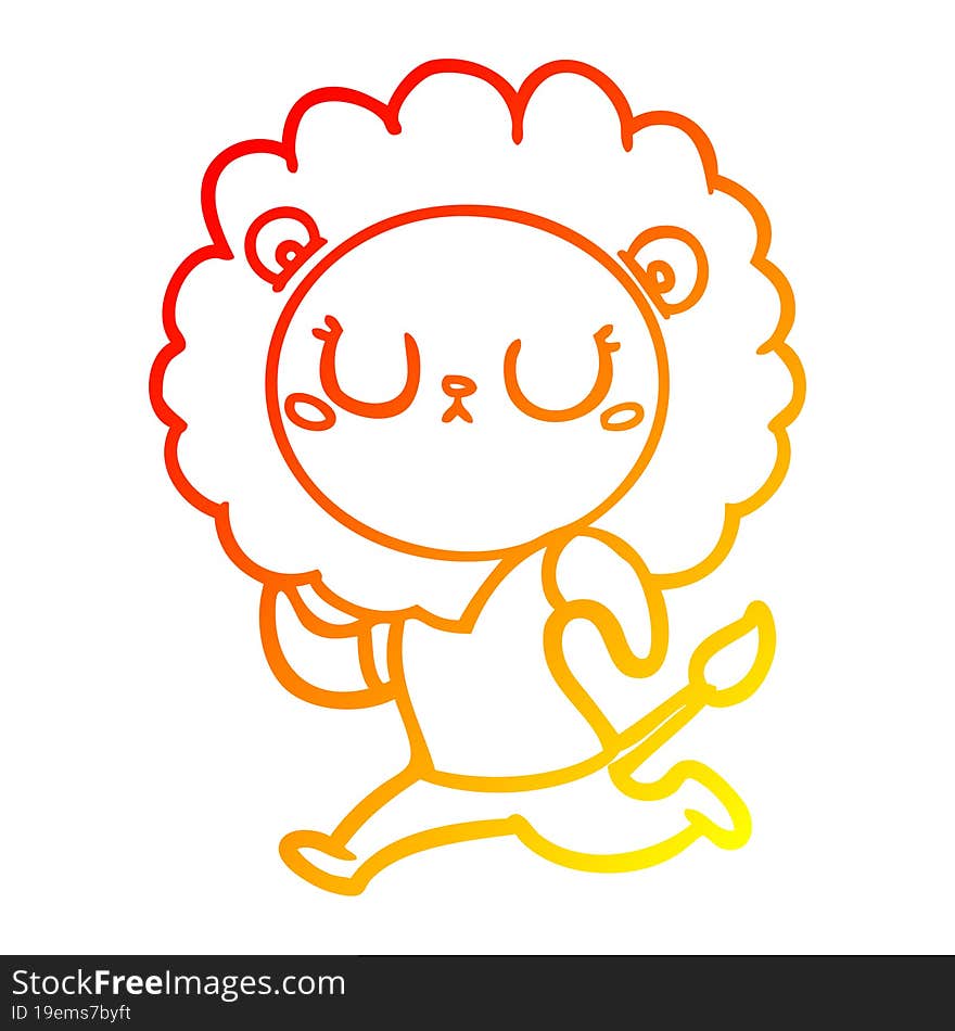 warm gradient line drawing cartoon running lion