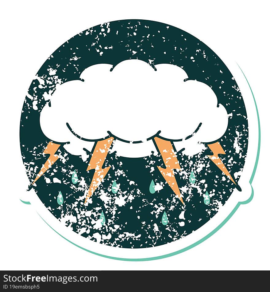 distressed sticker tattoo style icon of a storm cloud