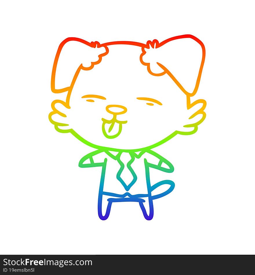 rainbow gradient line drawing of a cartoon dog in shirt and tie