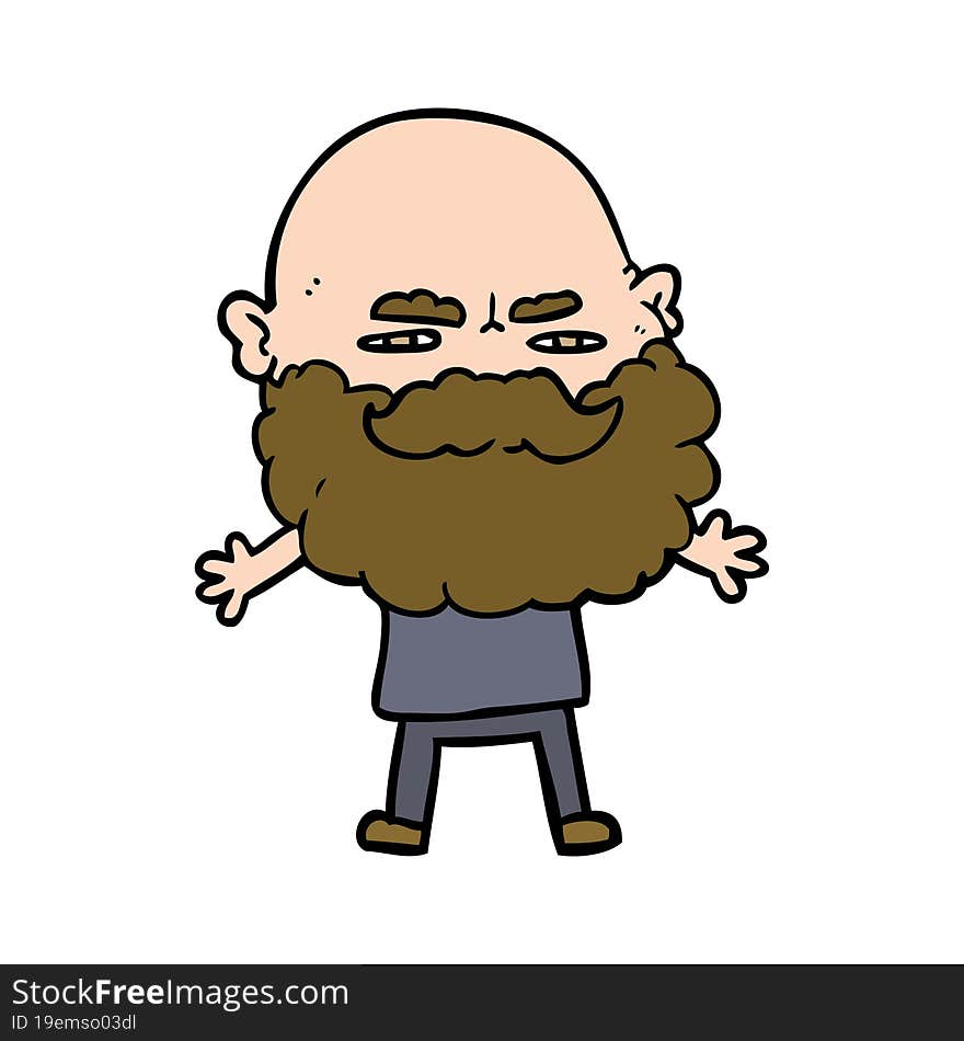 cartoon man with beard frowning. cartoon man with beard frowning