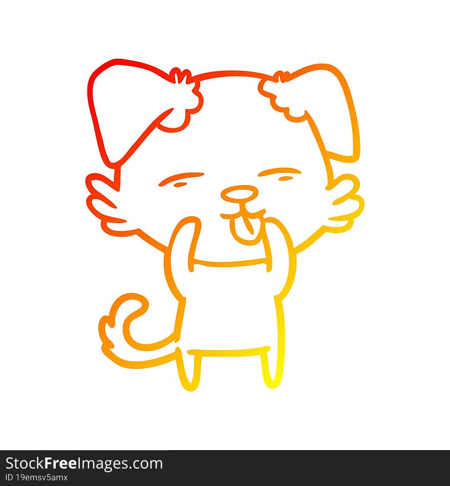 warm gradient line drawing of a cartoon dog sticking out tongue