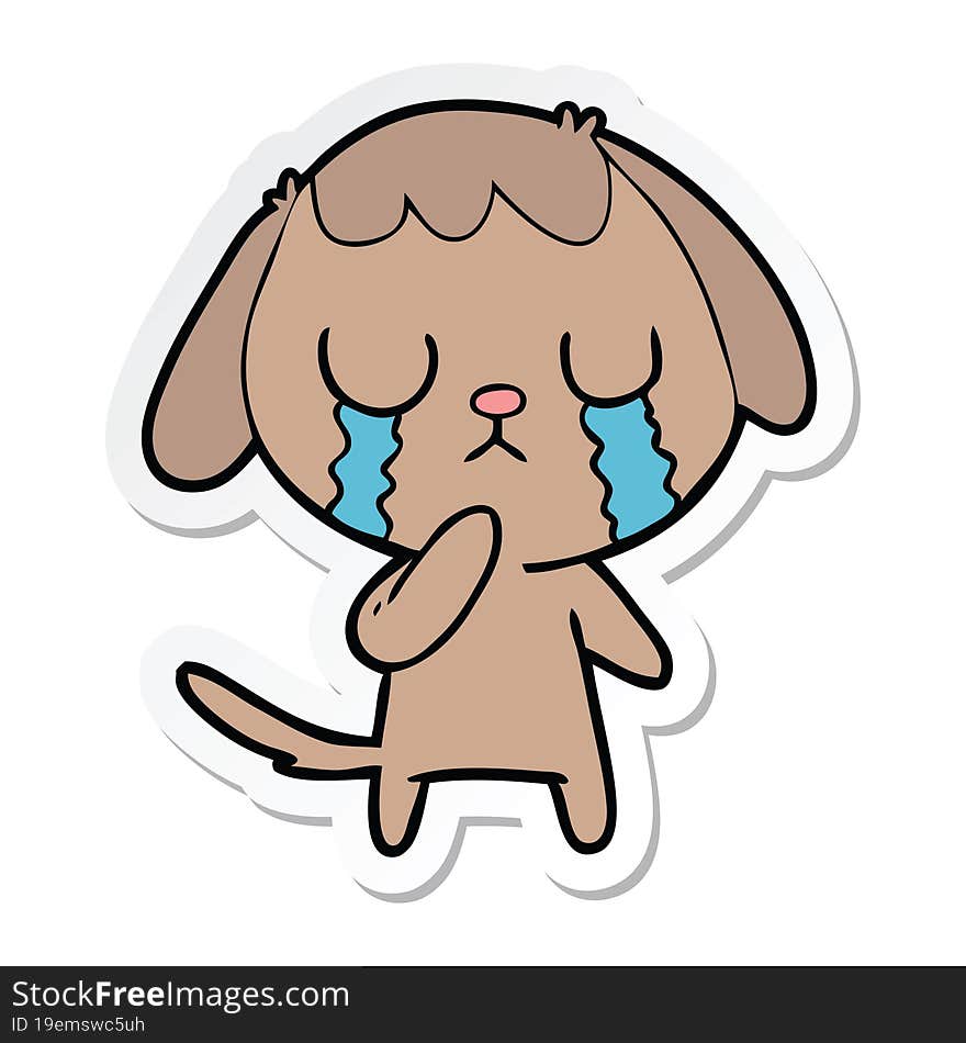 sticker of a cute cartoon dog crying