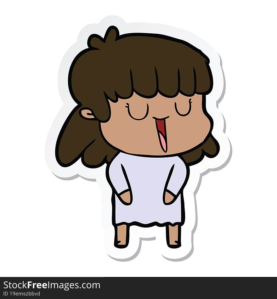 Sticker Of A Cartoon Woman Laughing