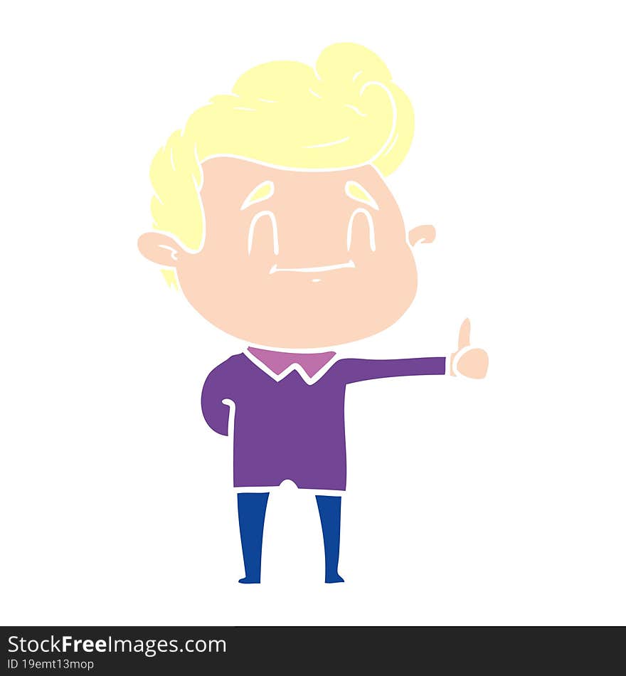 happy flat color style cartoon man giving thumbs up