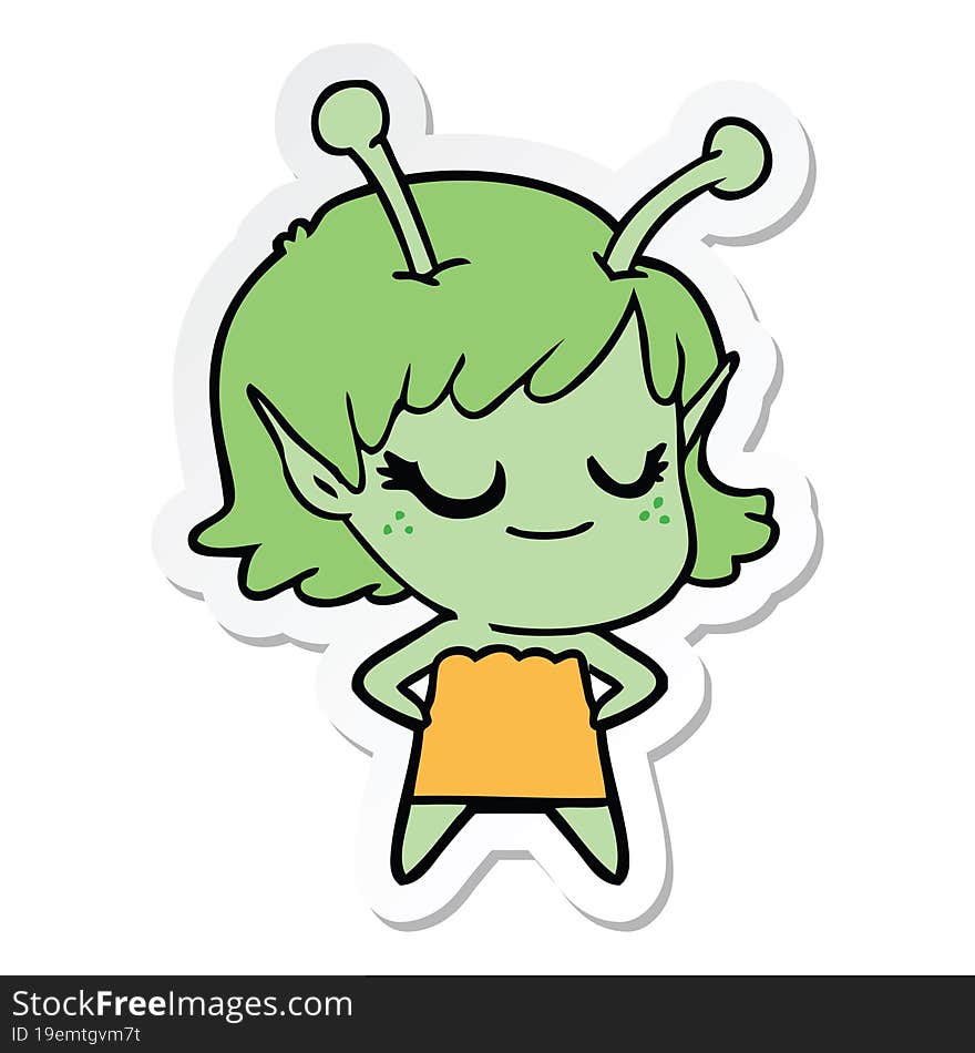 sticker of a smiling alien girl cartoon