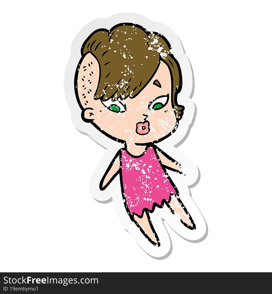 Distressed Sticker Of A Cartoon Surprised Girl