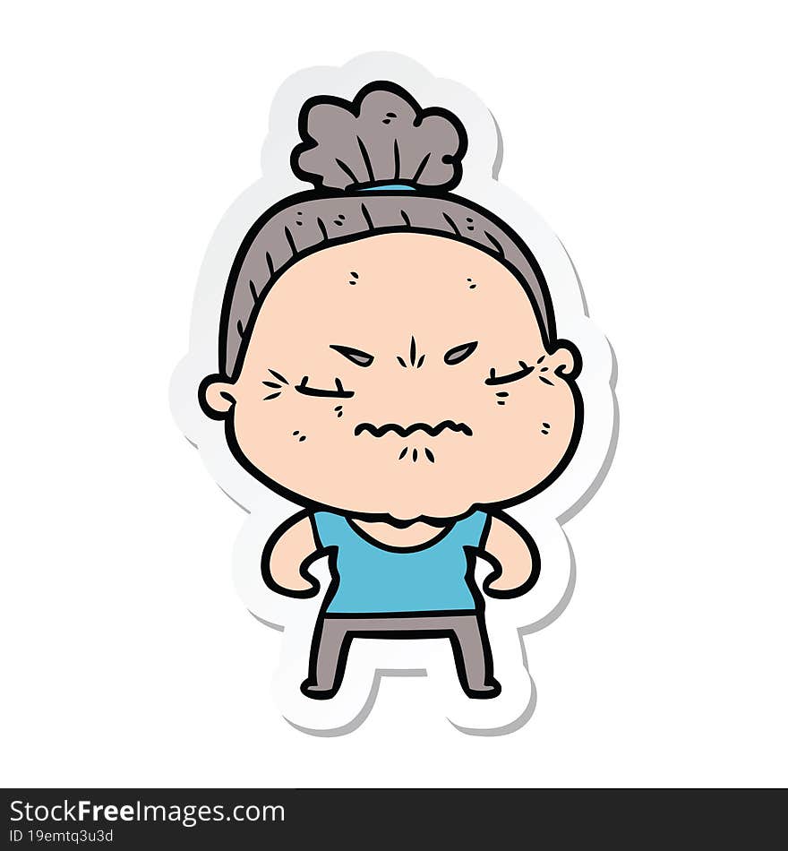 sticker of a cartoon annoyed old lady