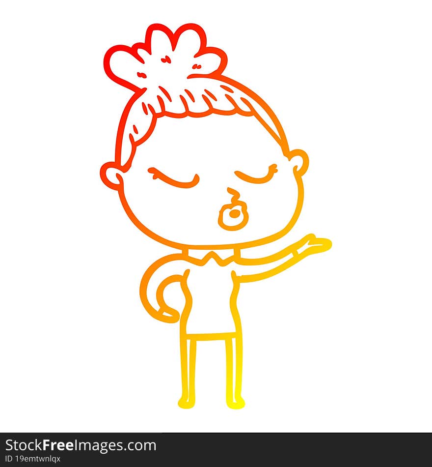 Warm Gradient Line Drawing Cartoon Calm Woman