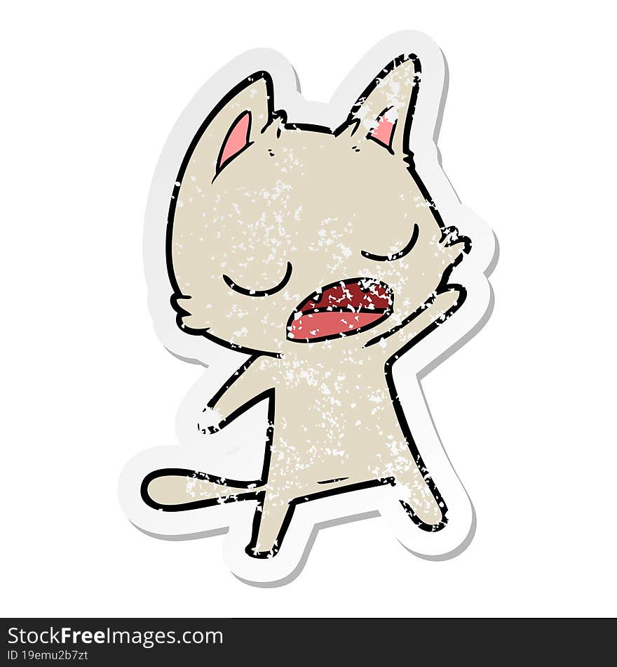 distressed sticker of a talking cat cartoon