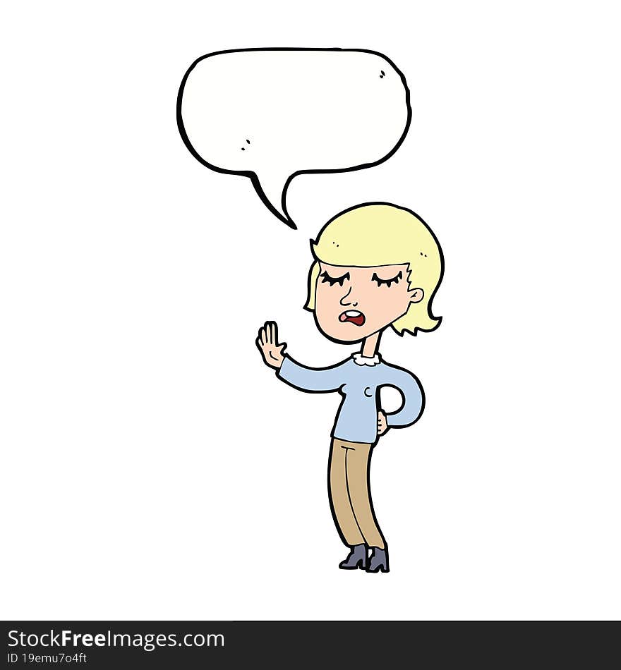 Cartoon Woman Ignoring With Speech Bubble