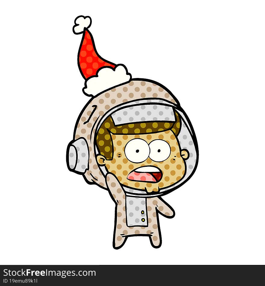 Comic Book Style Illustration Of A Surprised Astronaut Wearing Santa Hat