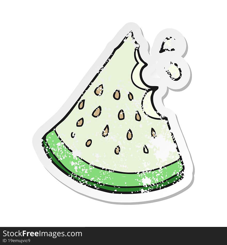 retro distressed sticker of a cartoon watermelon slice