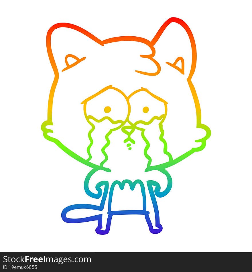 rainbow gradient line drawing cartoon crying cat