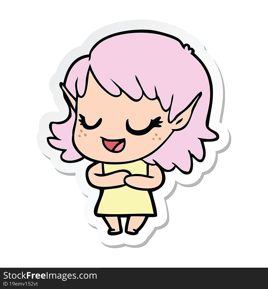 sticker of a happy cartoon elf girl