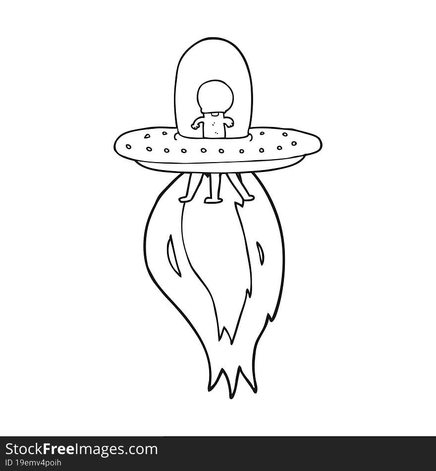 Black And White Cartoon Flying Saucer