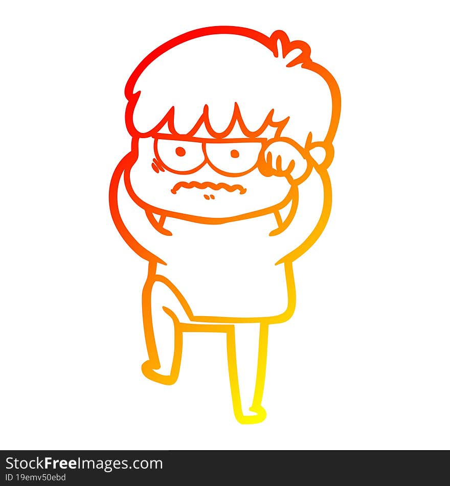 warm gradient line drawing annoyed cartoon boy