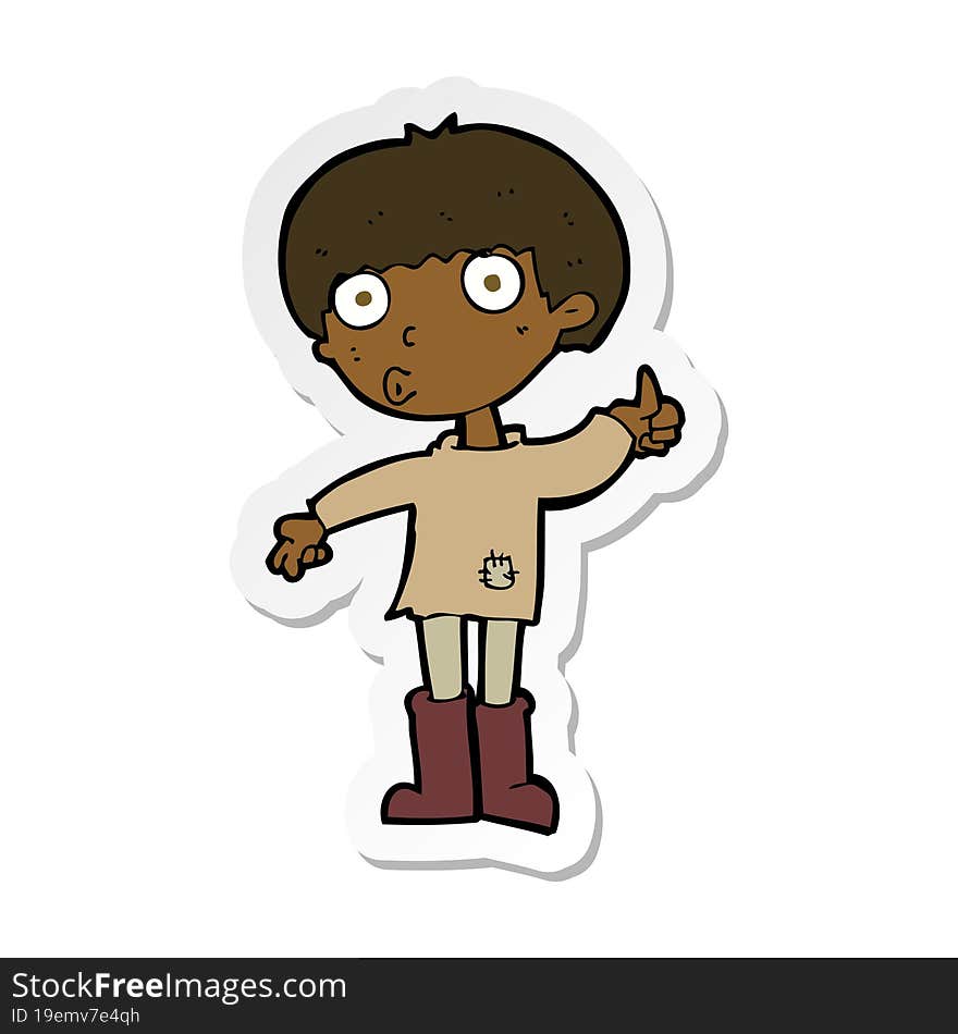 sticker of a cartoon boy asking question