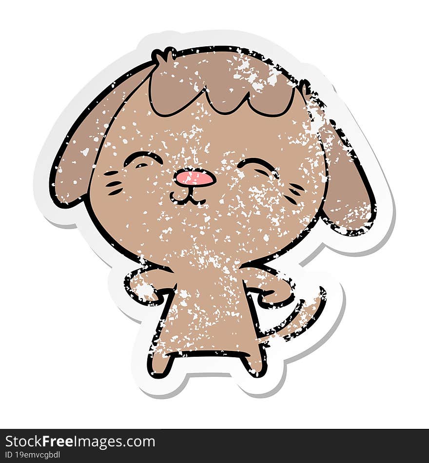 distressed sticker of a happy cartoon dog