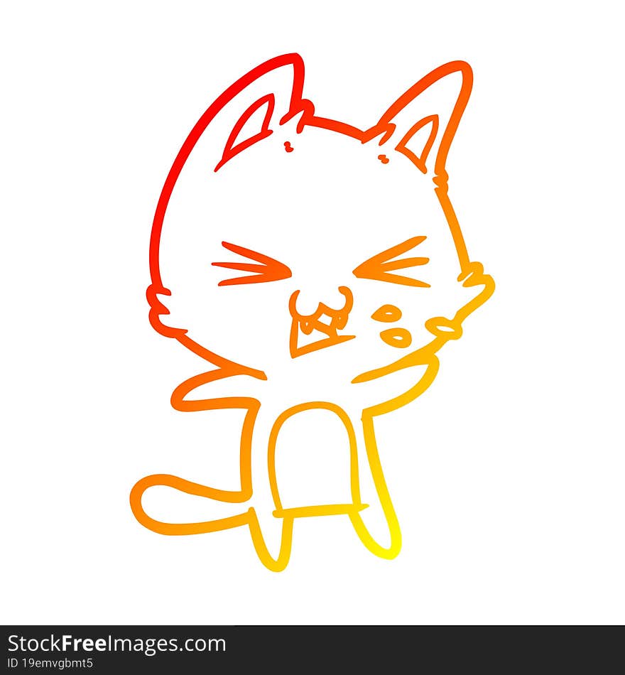 Warm Gradient Line Drawing Cartoon Cat Hissing