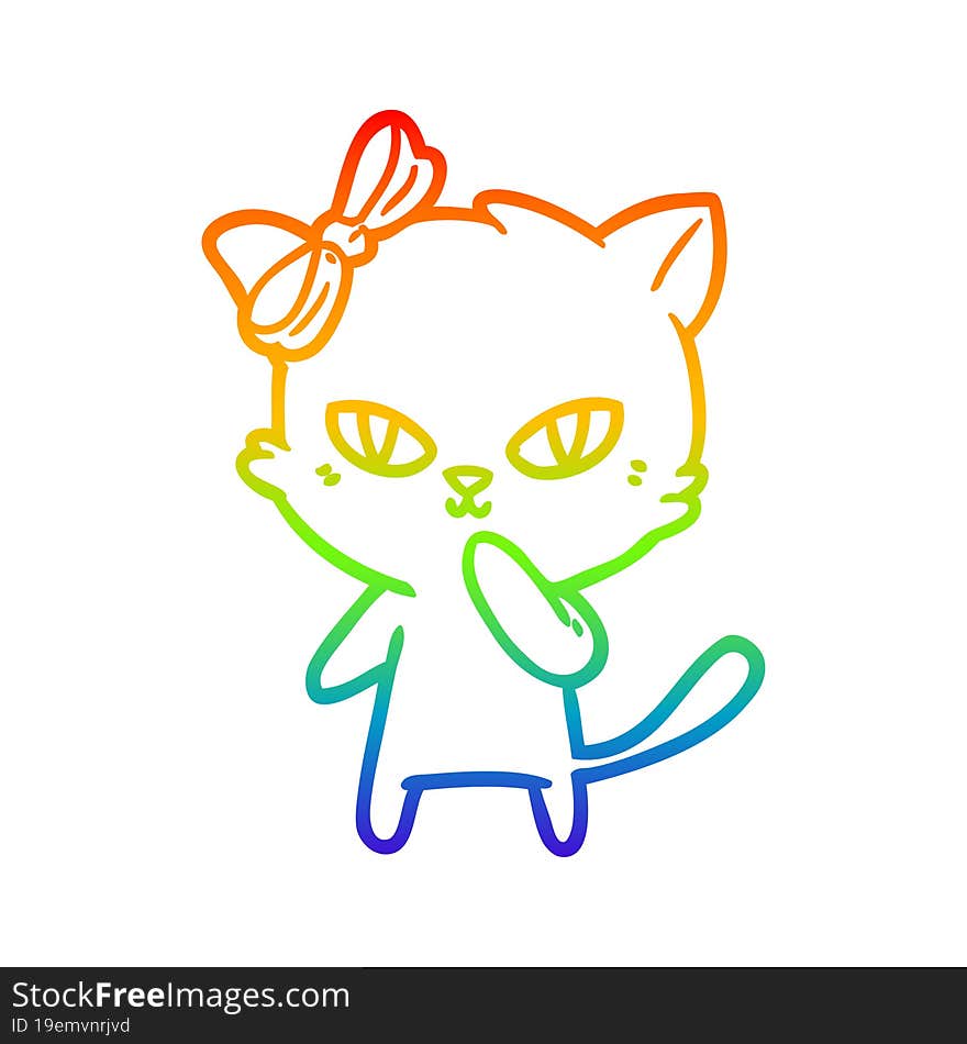 rainbow gradient line drawing of a cute cartoon cat