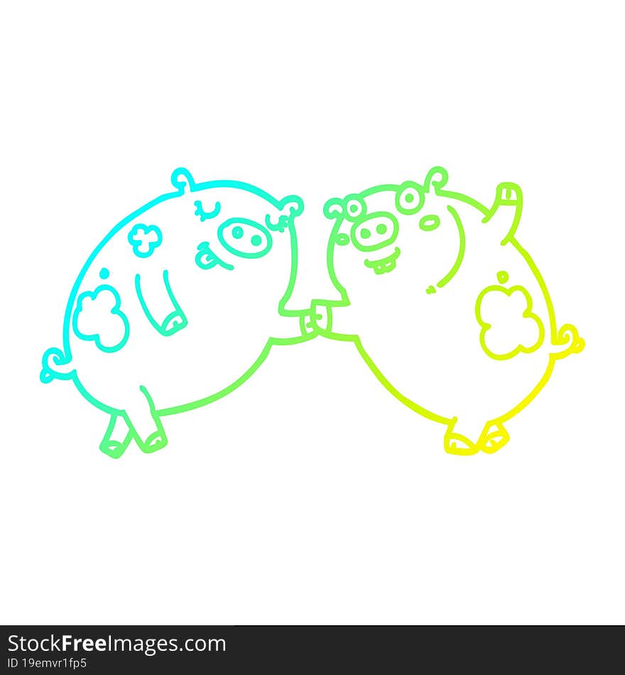 Cold Gradient Line Drawing Cartoon Pigs Dancing