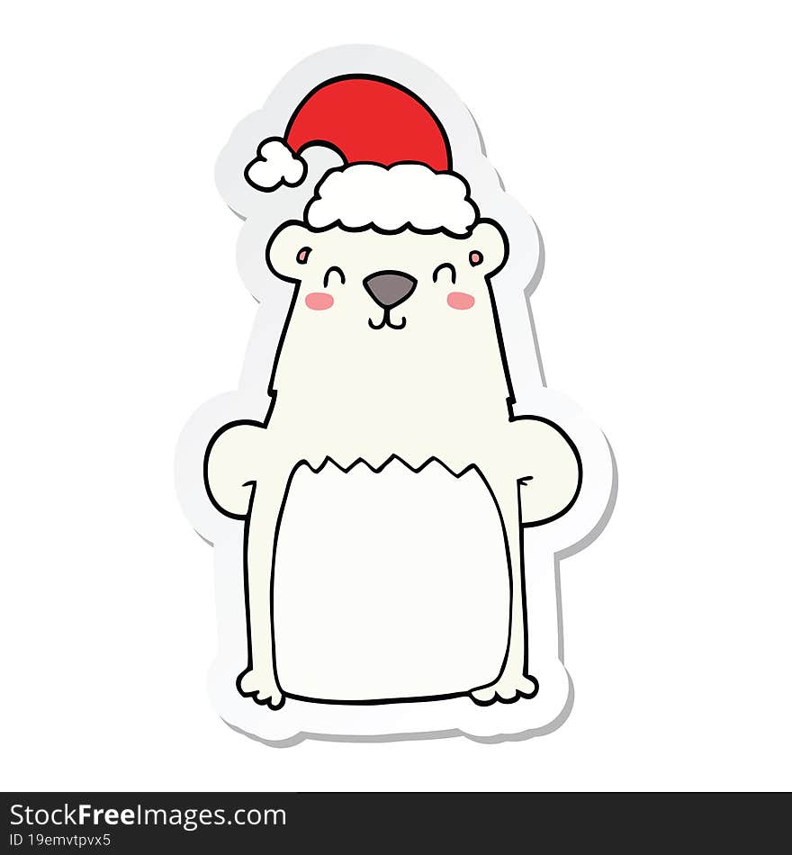 Sticker Of A Cartoon Bear Wearing Christmas Hat