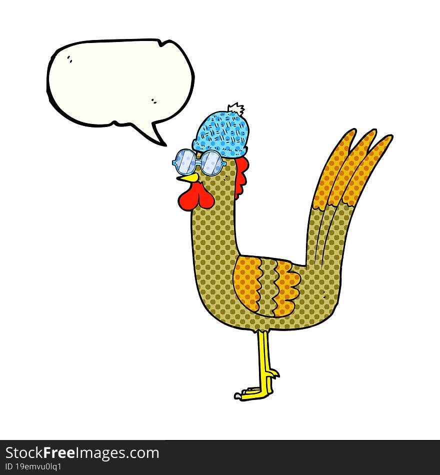 Comic Book Speech Bubble Cartoon Chicken Wearing Disguise