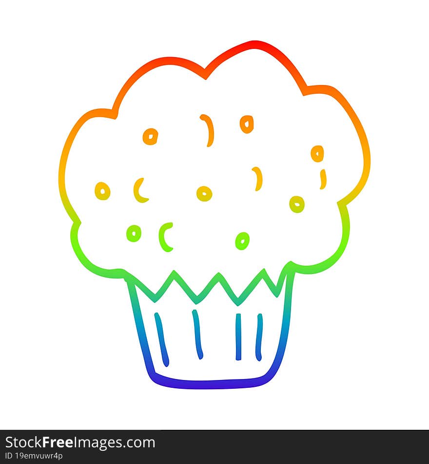 rainbow gradient line drawing of a cartoon muffin