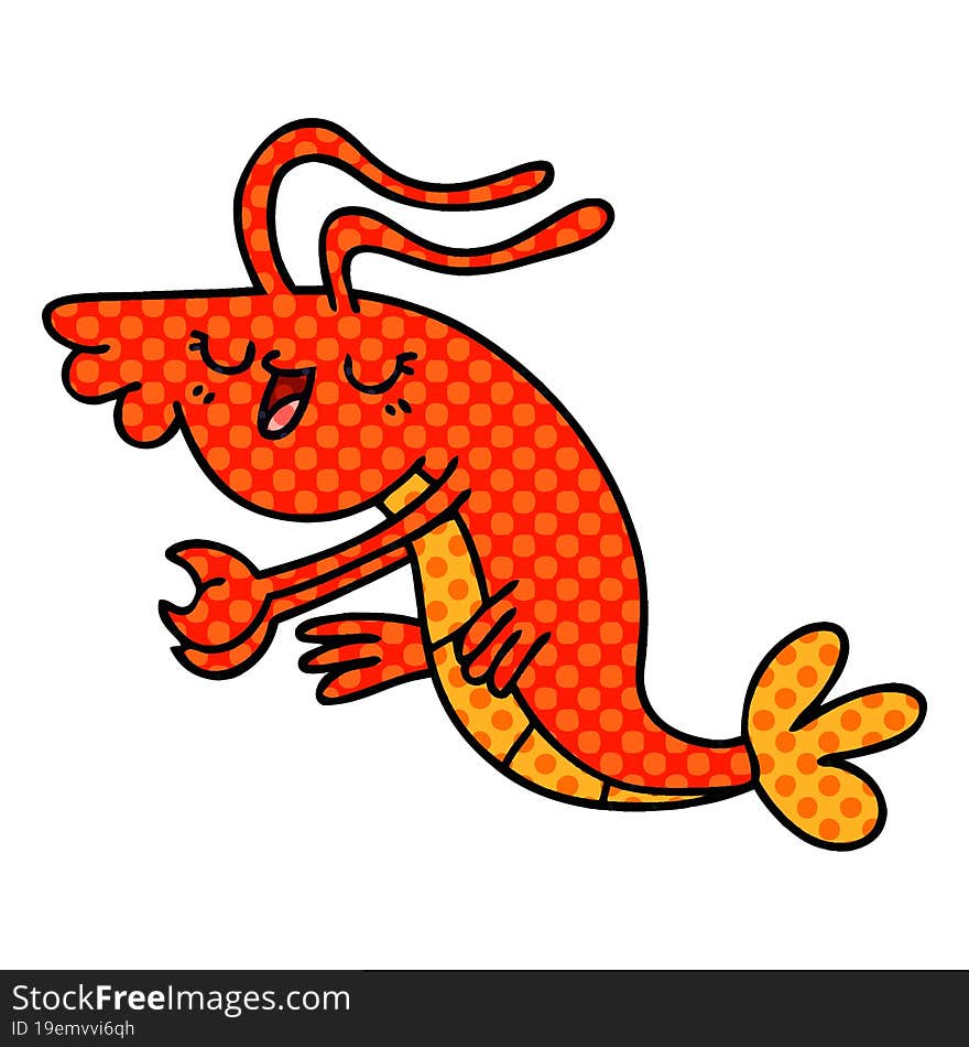 Quirky Comic Book Style Cartoon Happy Shrimp