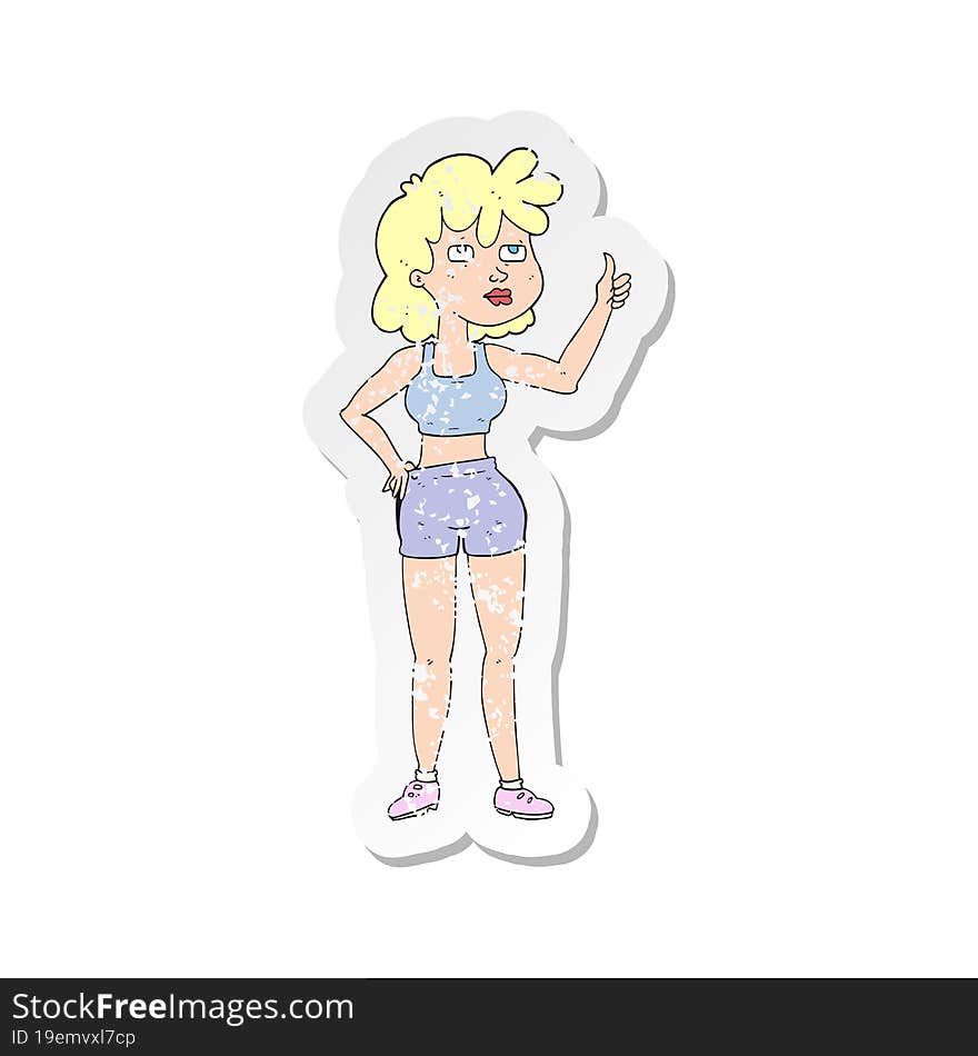 retro distressed sticker of a cartoon gym woman