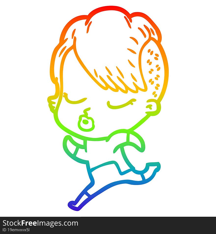 rainbow gradient line drawing cartoon pretty hipster girl