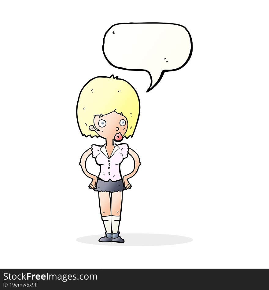 Cartoon Woman With Hands On Hips With Speech Bubble