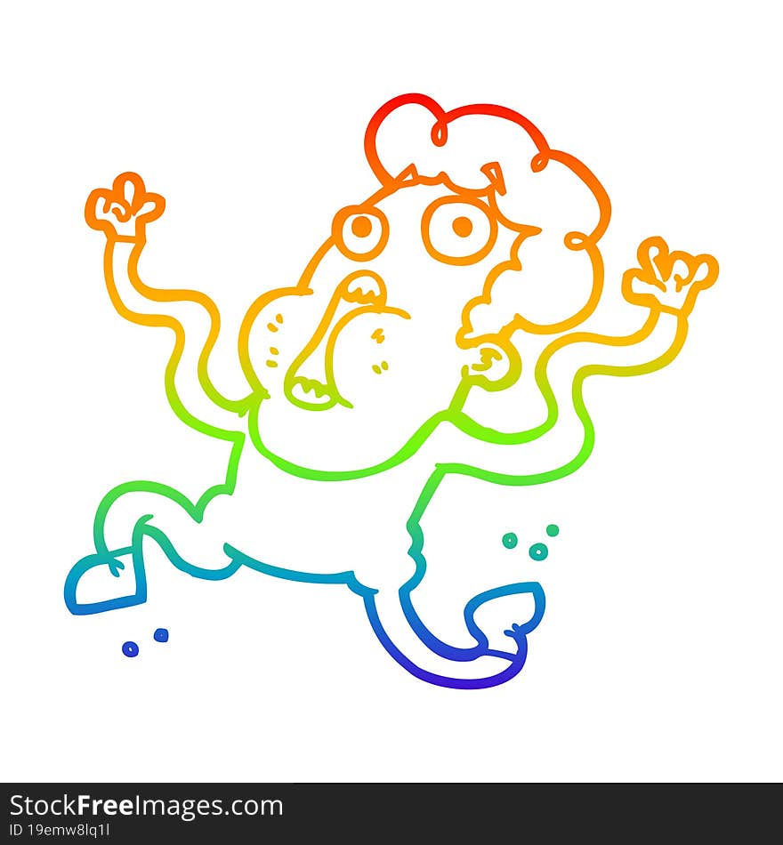 rainbow gradient line drawing of a cartoon terrified man