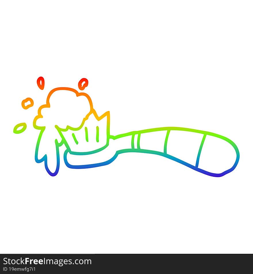 rainbow gradient line drawing cartoon toothbrush and tooth paste