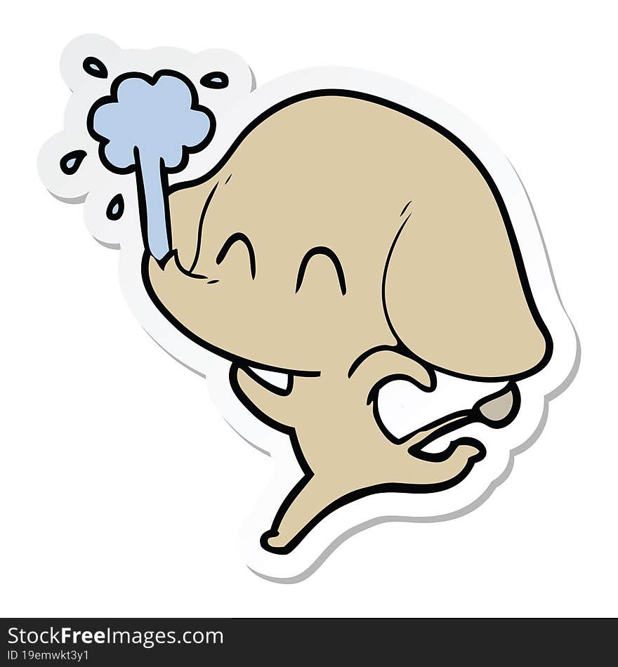 sticker of a cute cartoon elephant spouting water