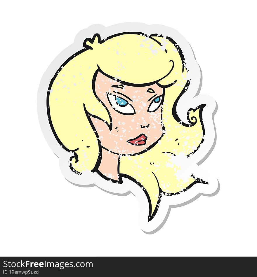 retro distressed sticker of a cartoon female face